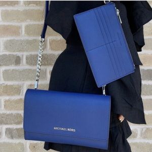 Michael Kors Jet Set Travel 3 In 1 Wristlet Clutch Crossbody bag Sapphire blue